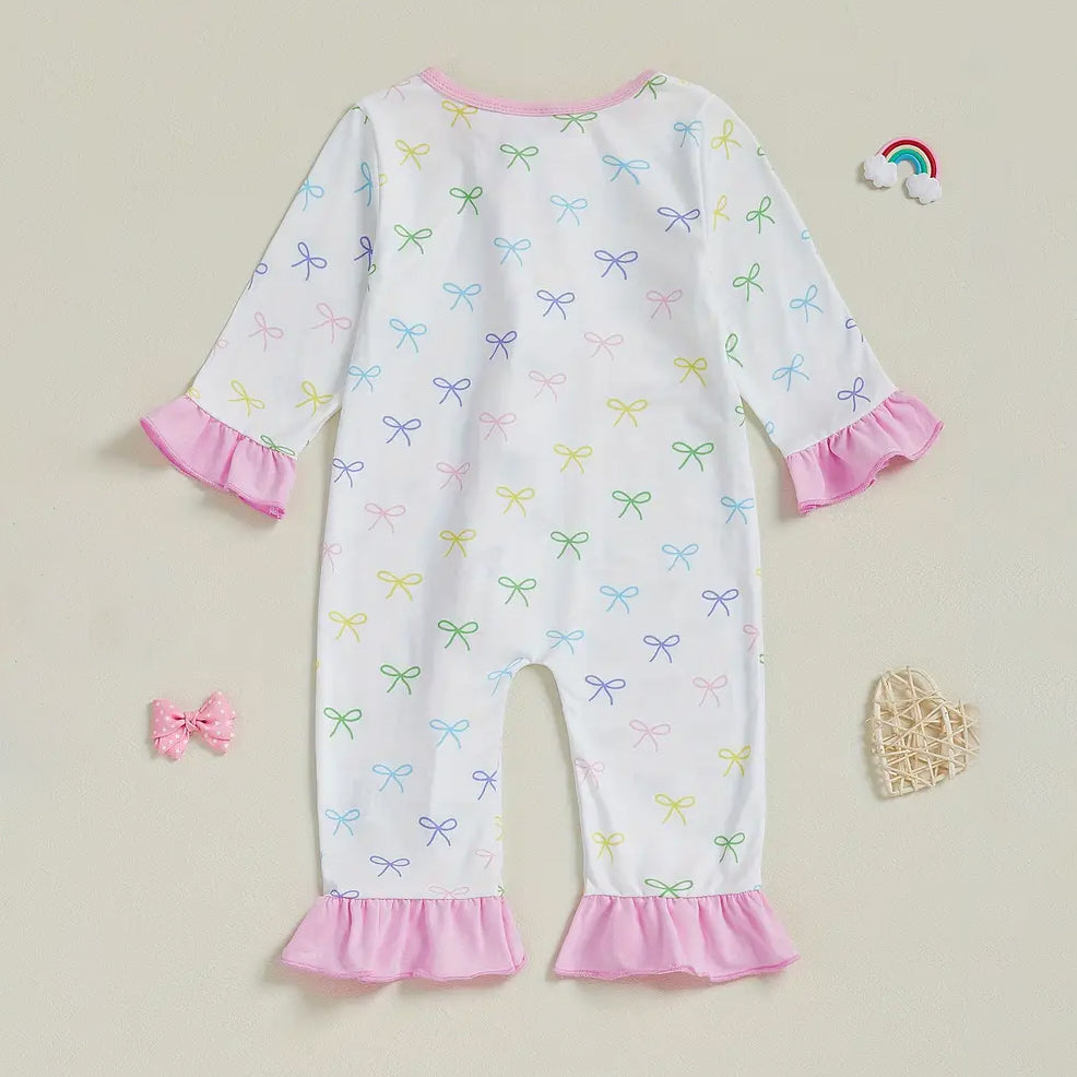 Trend Bow Printed Ruffle Zipper Baby Jumpsuit