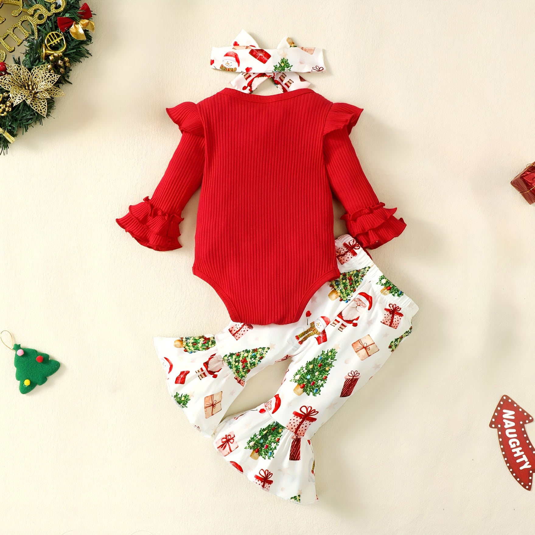 3PCS My 1st Christmas Letter Printed Long Sleeve Baby Set