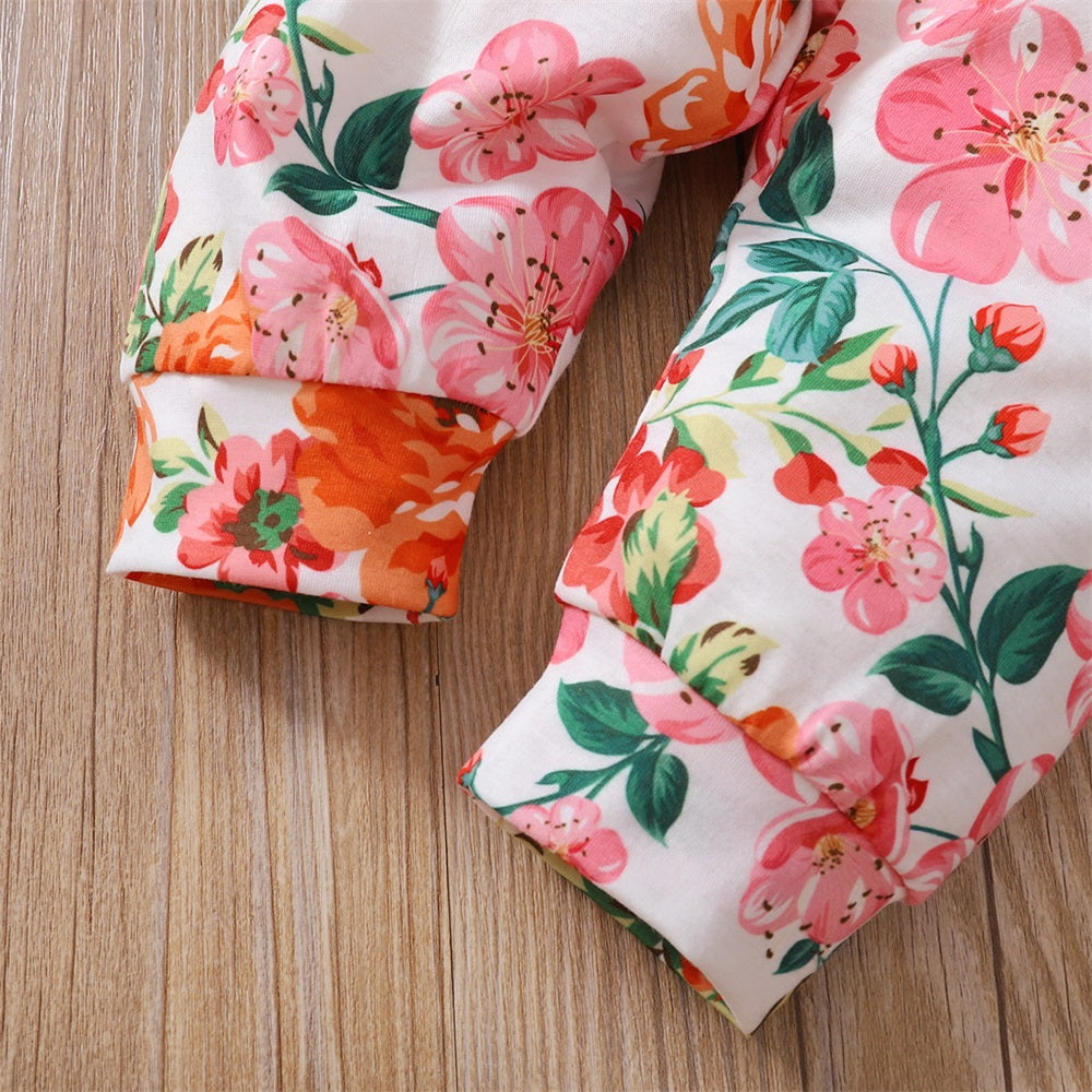 3PCS Casual Floral Print Long Sleeve Baby Set