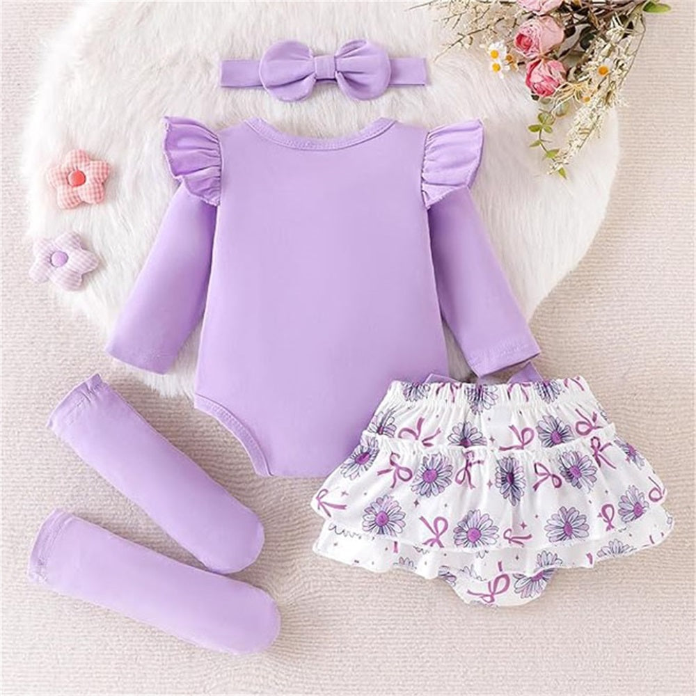 4PCS Cute Floral Print Long Sleeve Baby Set