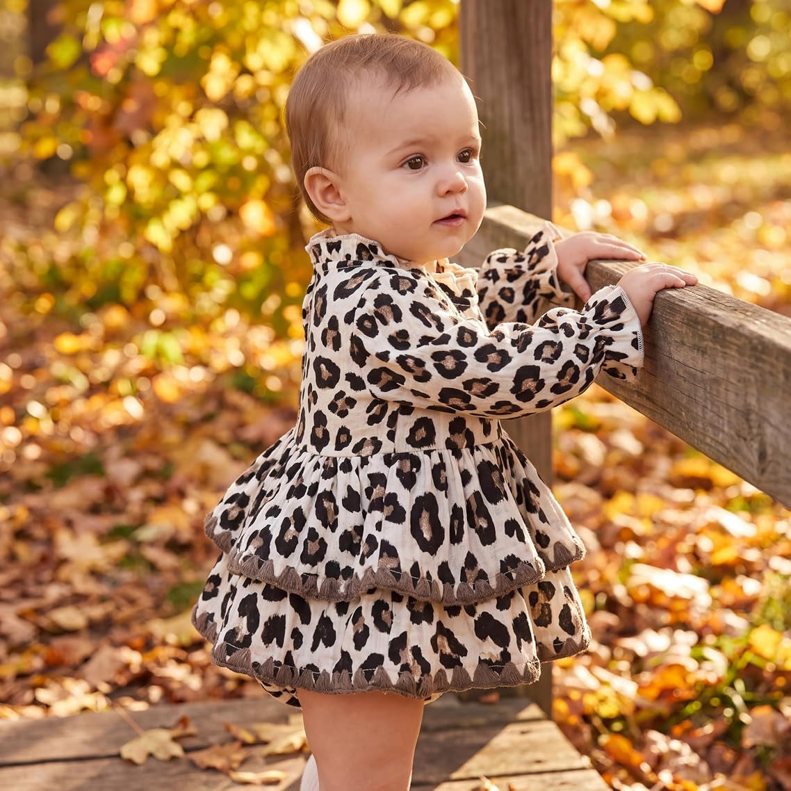 Sweet Leopard Printed Long Sleeve Baby Girl Romper