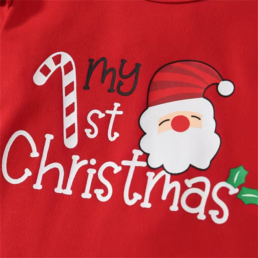 4PCS My 1st Christmas Letter Santa Claus Print Long Sleeve Baby Set