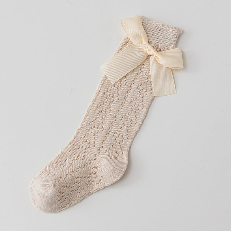 Breathable Mesh Bow Lace Long Baby Socks