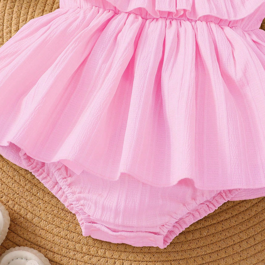 2PCS Quirky Floral Embroidery Sleeveless Baby Romper