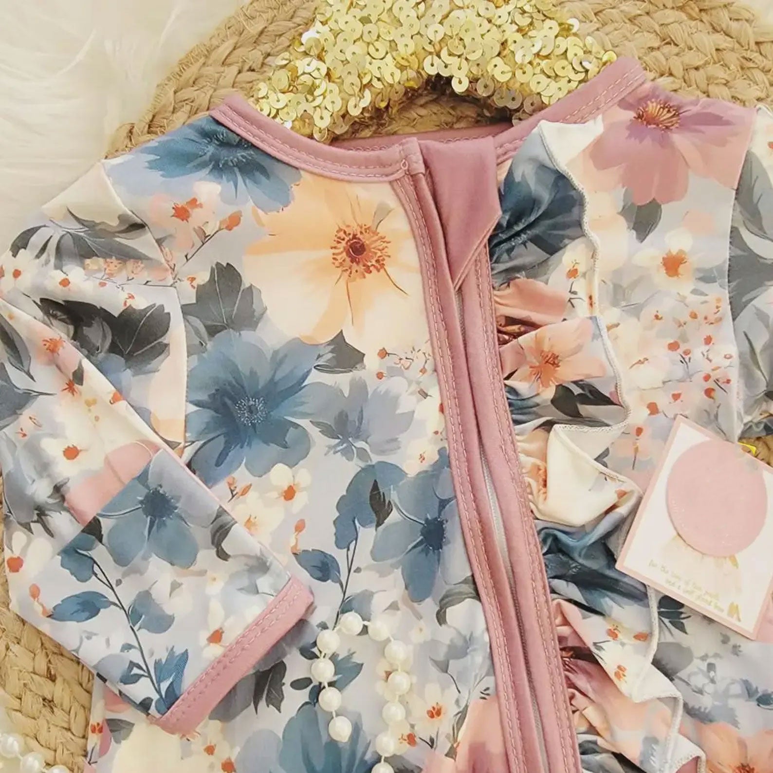 Grace Floral Printed Zipper Long Sleeve Baby Jumpsuit