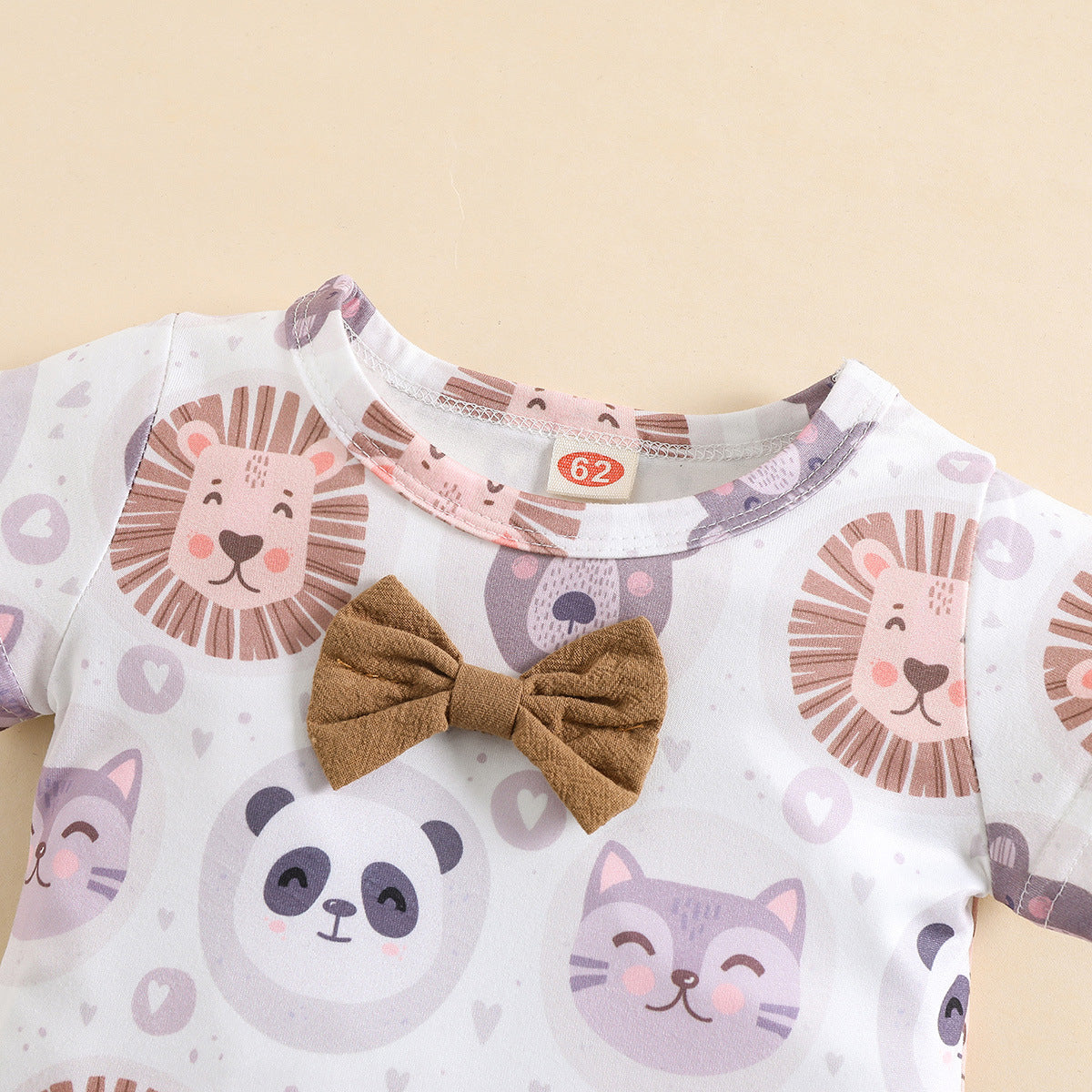 2PCS Animal Print Bow Overalls Baby Set