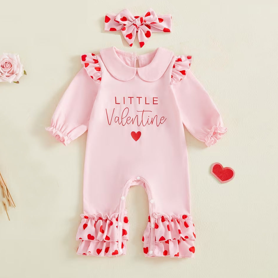 2PCS Little Valentine Letter Heart Printed Baby Jumpsuit