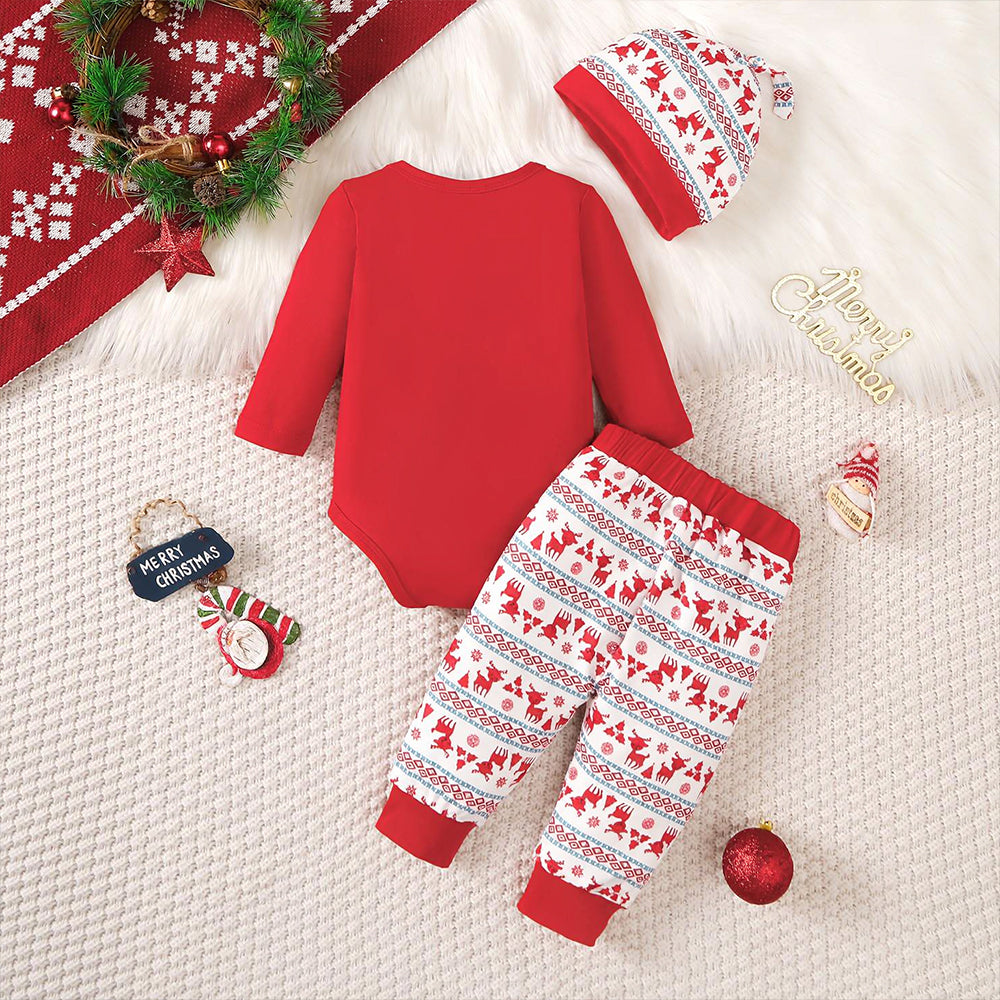 3PCS My 1st Christmas Letter Wapiti Print Long Sleeve Baby Set