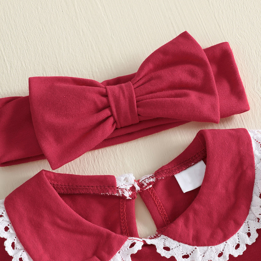 3PCS My 1st Christmas Santa Claus Embroidered Plaid Printed Baby Set