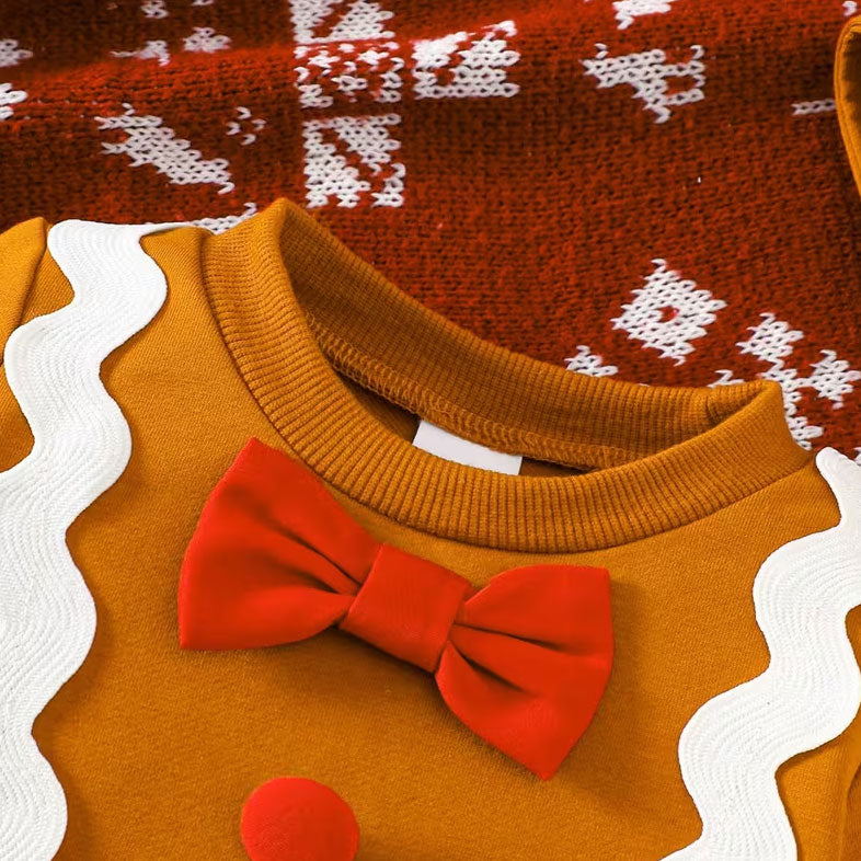 2PCS Christmas Gingerbread Decor Long Sleeve Baby Jumpsuit