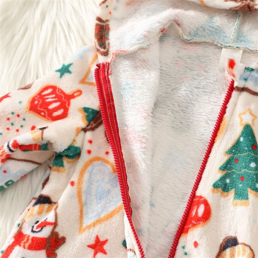 Autumn Winter Christmas Fleece Baby Hooded Jumpsuit