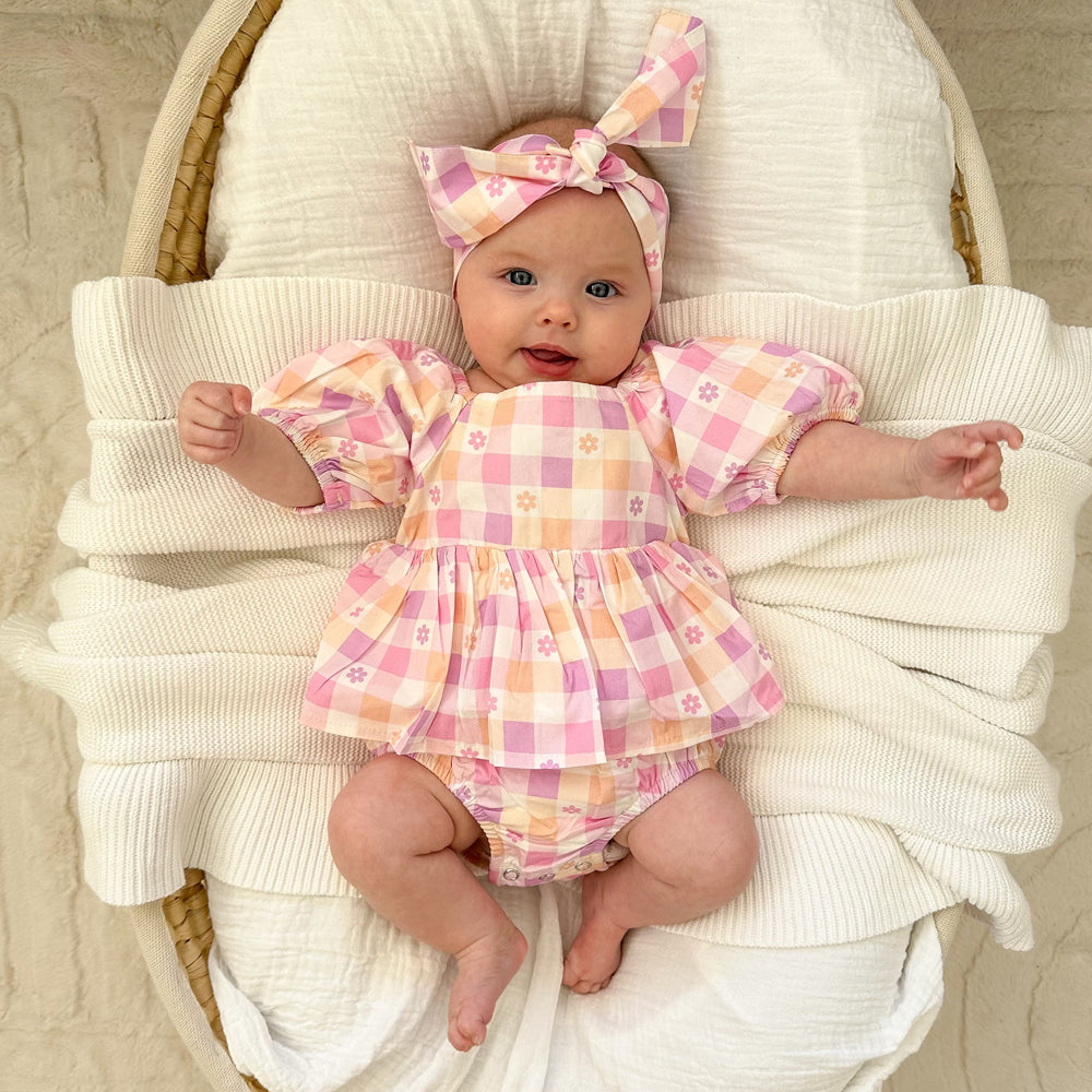 2PCS Cute Plaid and Floral Printed Short Sleeve Baby Romper