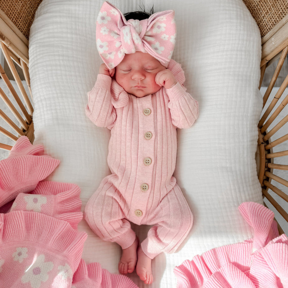 Comfy Solid Color Knit Rib Long Sleeve Baby Jumpsuit