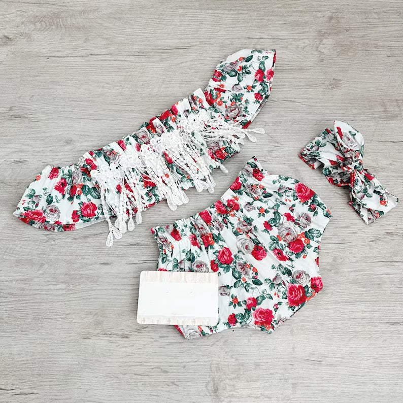 3PCS Adorable Floral Print Short Sleeve Baby Set
