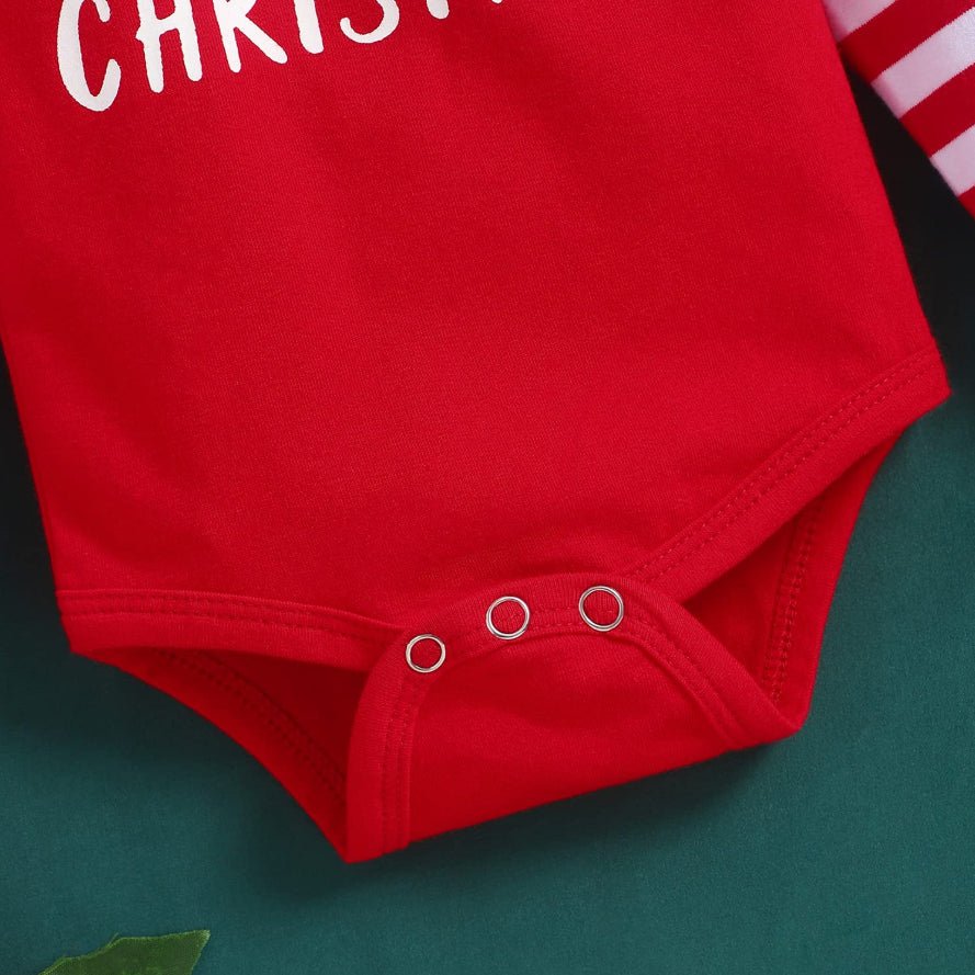 3PCS My 1st Christmas Letter Printed Striped Long Sleeve Baby Set