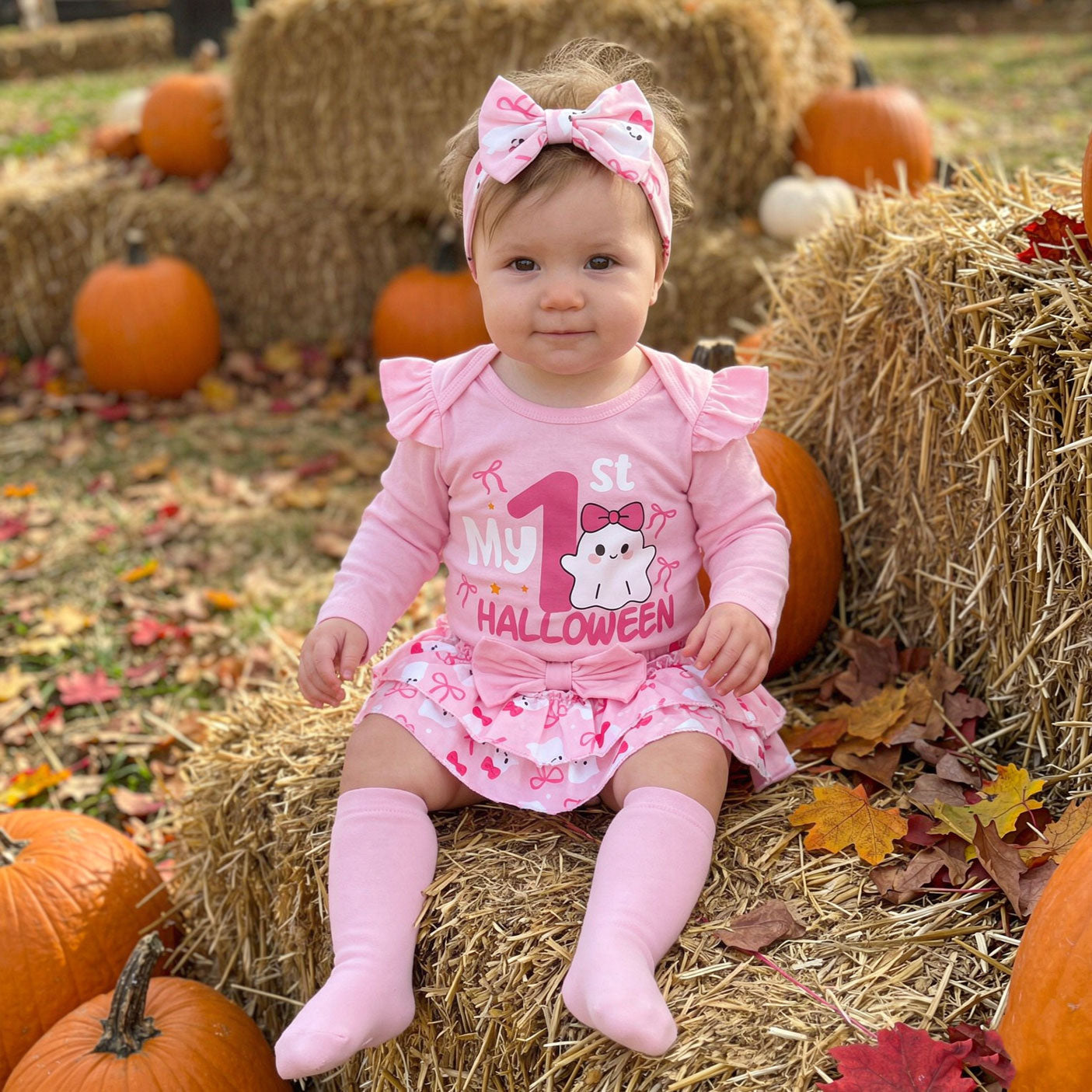 4PCS Sweet My 1st Halloween Letter Ghost and Bow Printed Baby Set