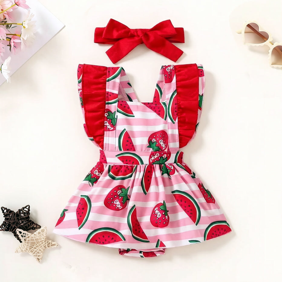 2PCS Lovely Watermelon Print Flutter Sleeve Baby Romper