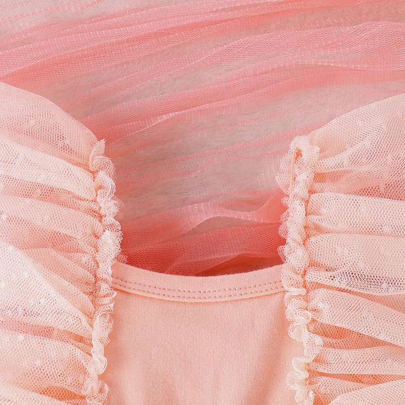 Sweet Solid Color Bow Mesh Flounce Sleeve Baby Romper