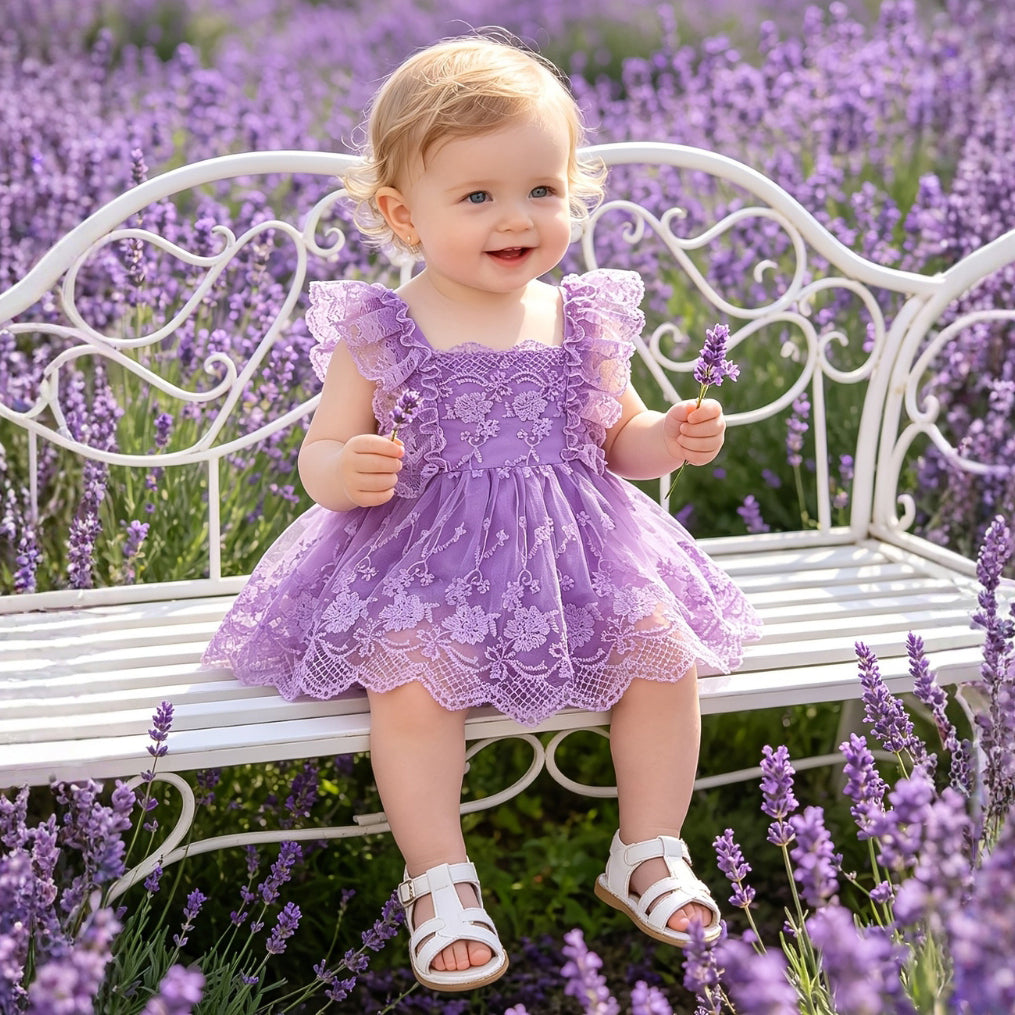 Comfy Floral Embroidery Flounce Sleeve Baby Romper
