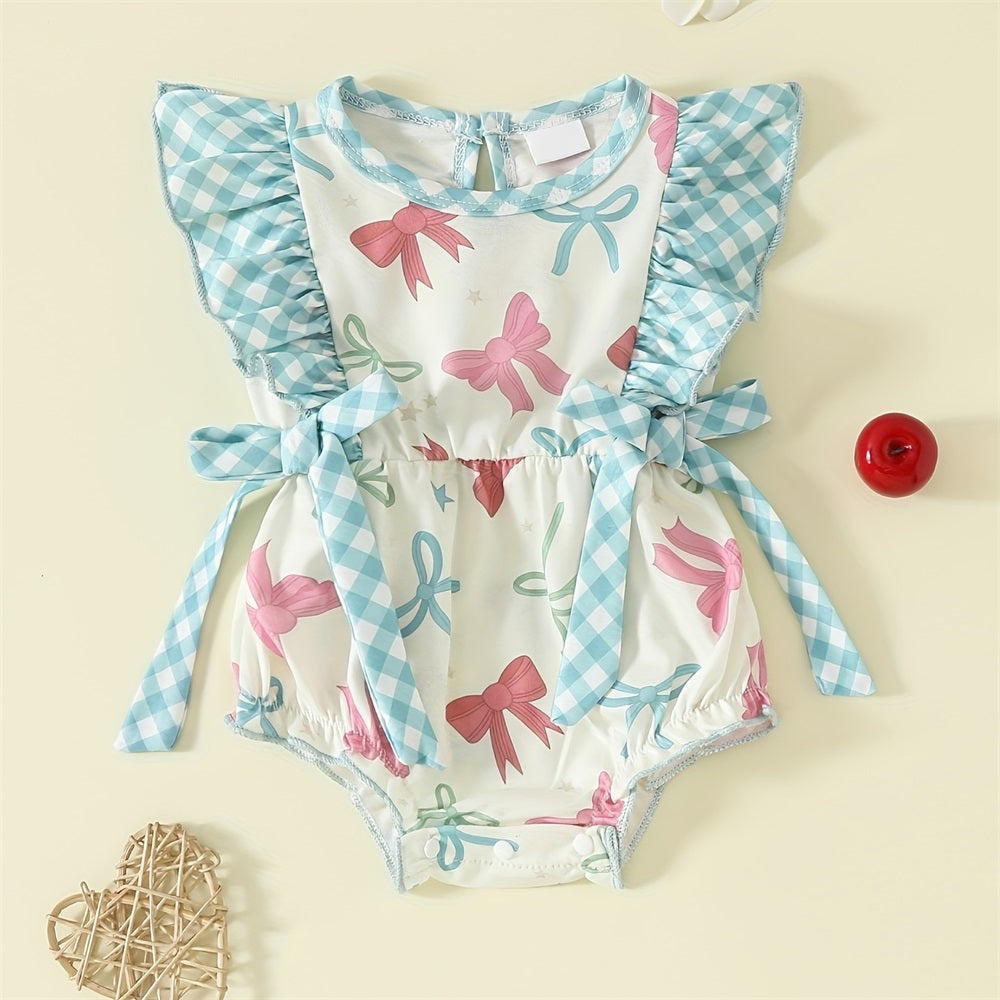 Fashion Bow Printed Ruffled Sleeveless Baby Romper