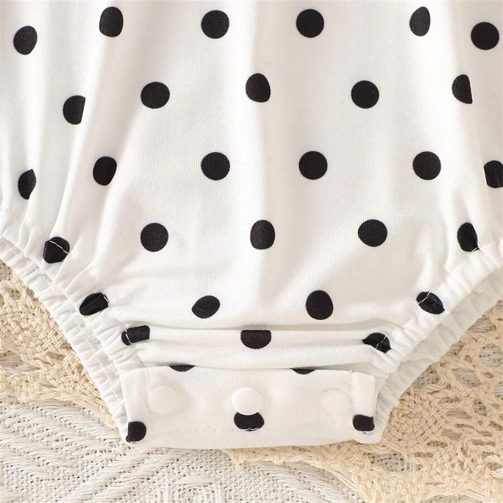 2PCS Cute Polka Dots Print Flutter Sleeve Baby Romper