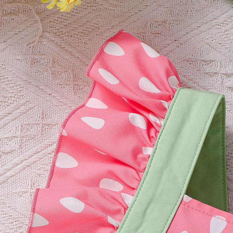 2PCS Lovely Watermelon Seed Print Flutter Sleeve Baby Romper