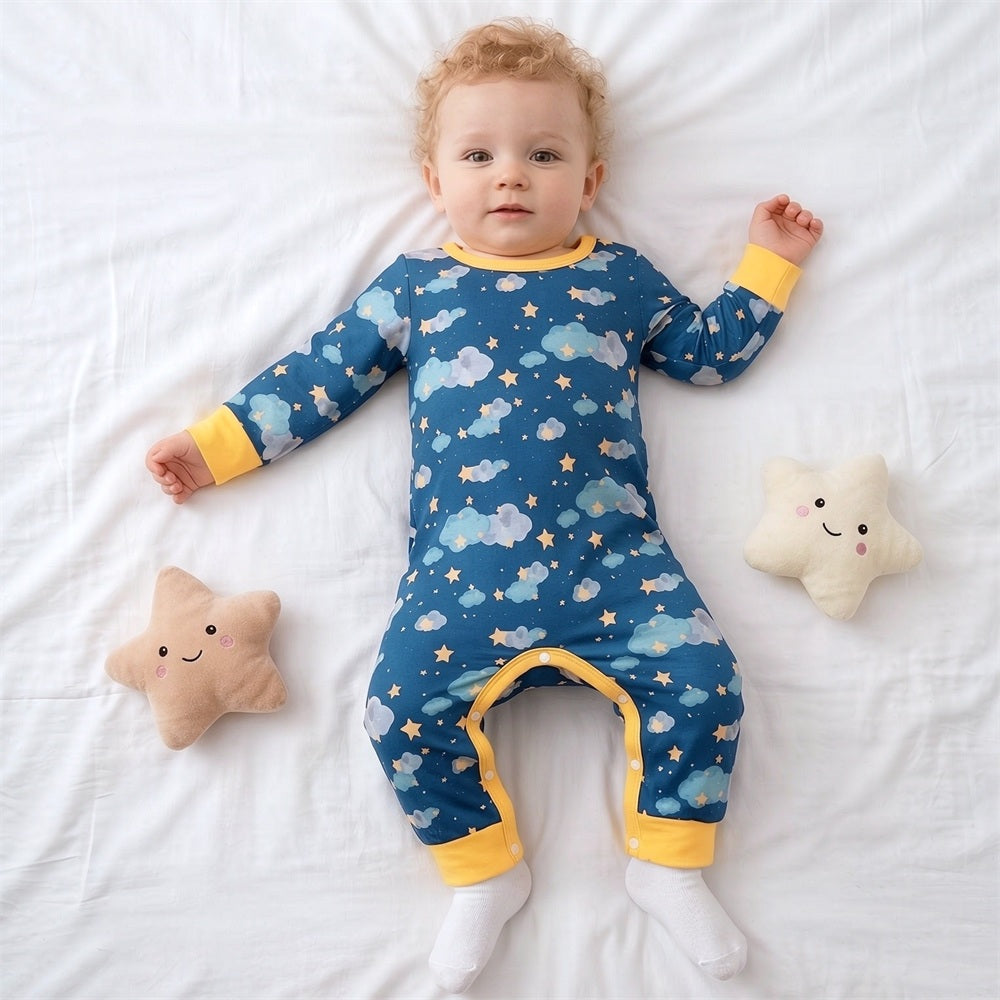Lovely Cloud Printed Long Sleeve Baby Jumpsuit