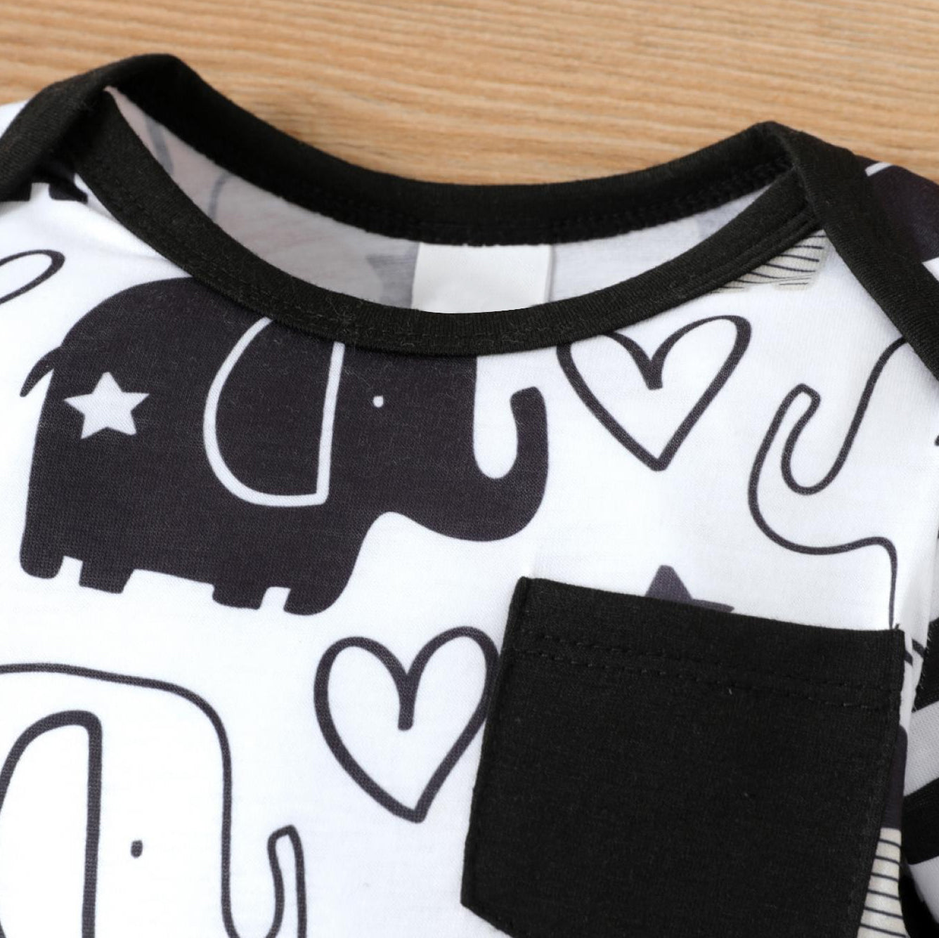 All Over Cartoon Elephant Printed Striped Long Sleeve Baby Jumpsuit