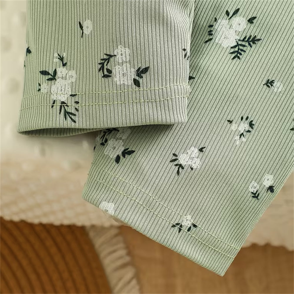 3PCS Floral Print Ruffled Long Sleeve Baby Set