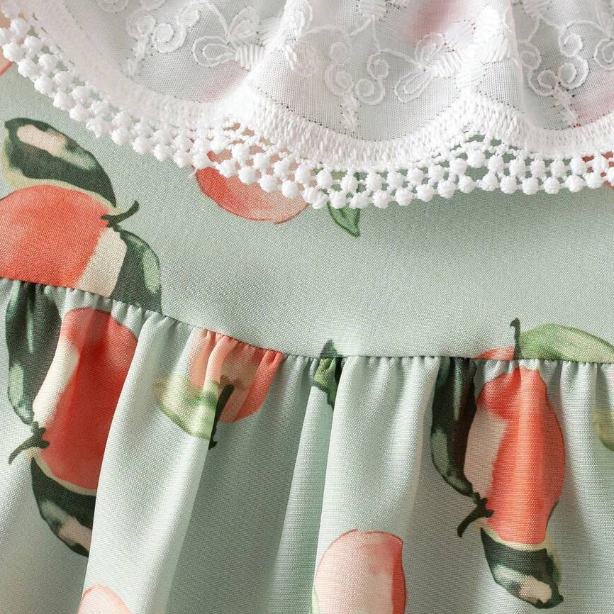 2PCS Cute Peach Print Flutter Sleeve Baby Romper