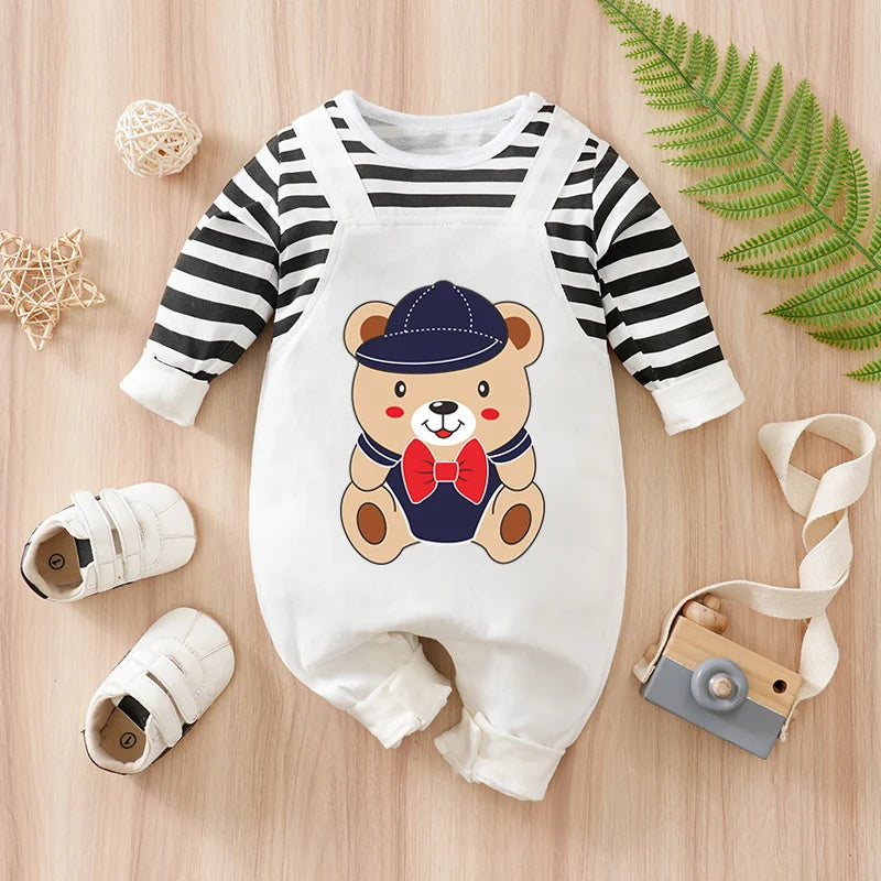 Adorable Bear Print Long Sleeve Baby Jumpsuit