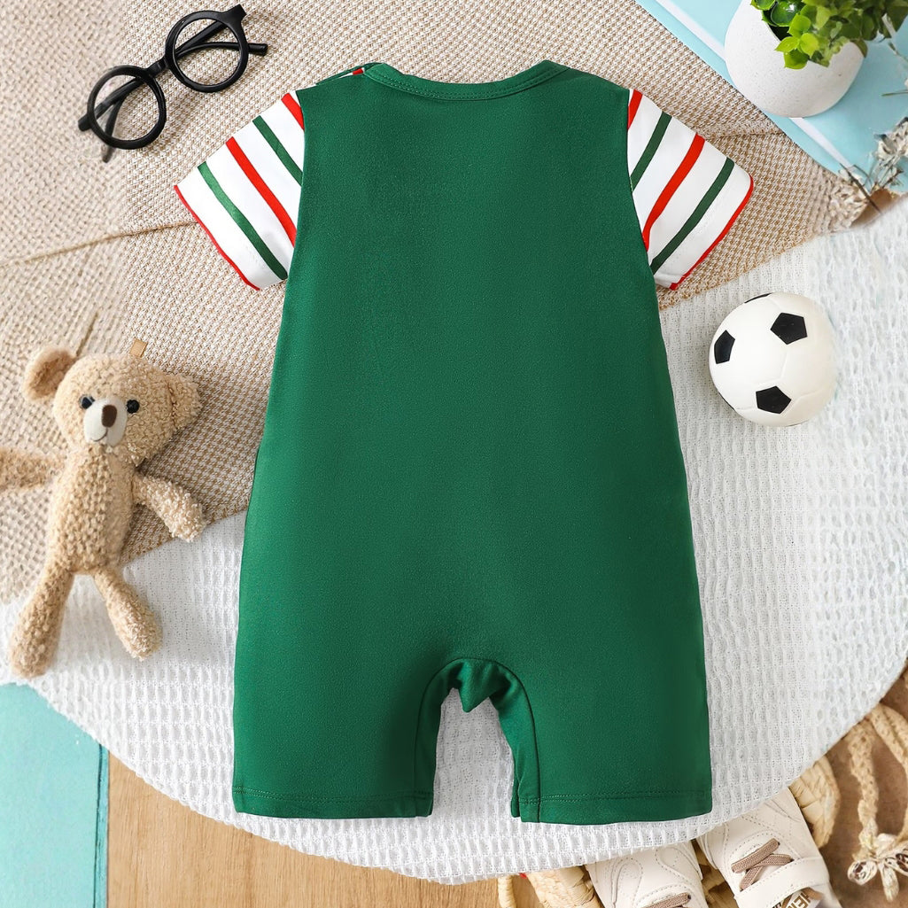 Cute Bear & Stripe Printed Short Sleeve Baby Jumpsuit