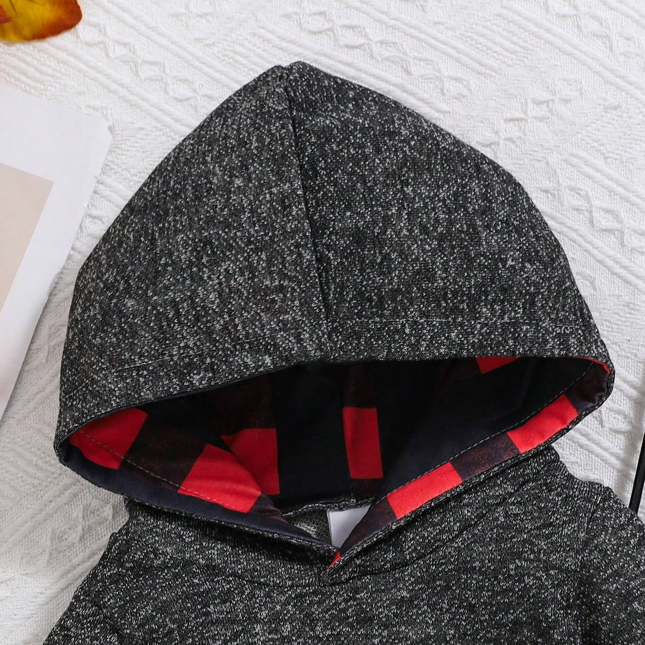 2PCS Lil Bro Letter Plaid Printed Long Sleeve Hooded Baby Set