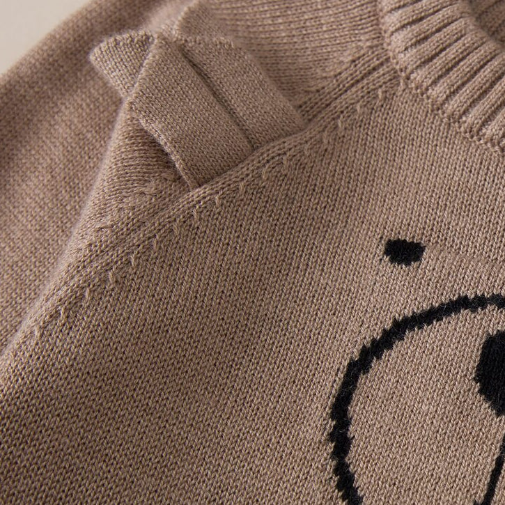 Baby Knit Jumpsuit with 3D Bear Ears and Bear Face Long Sleeve
