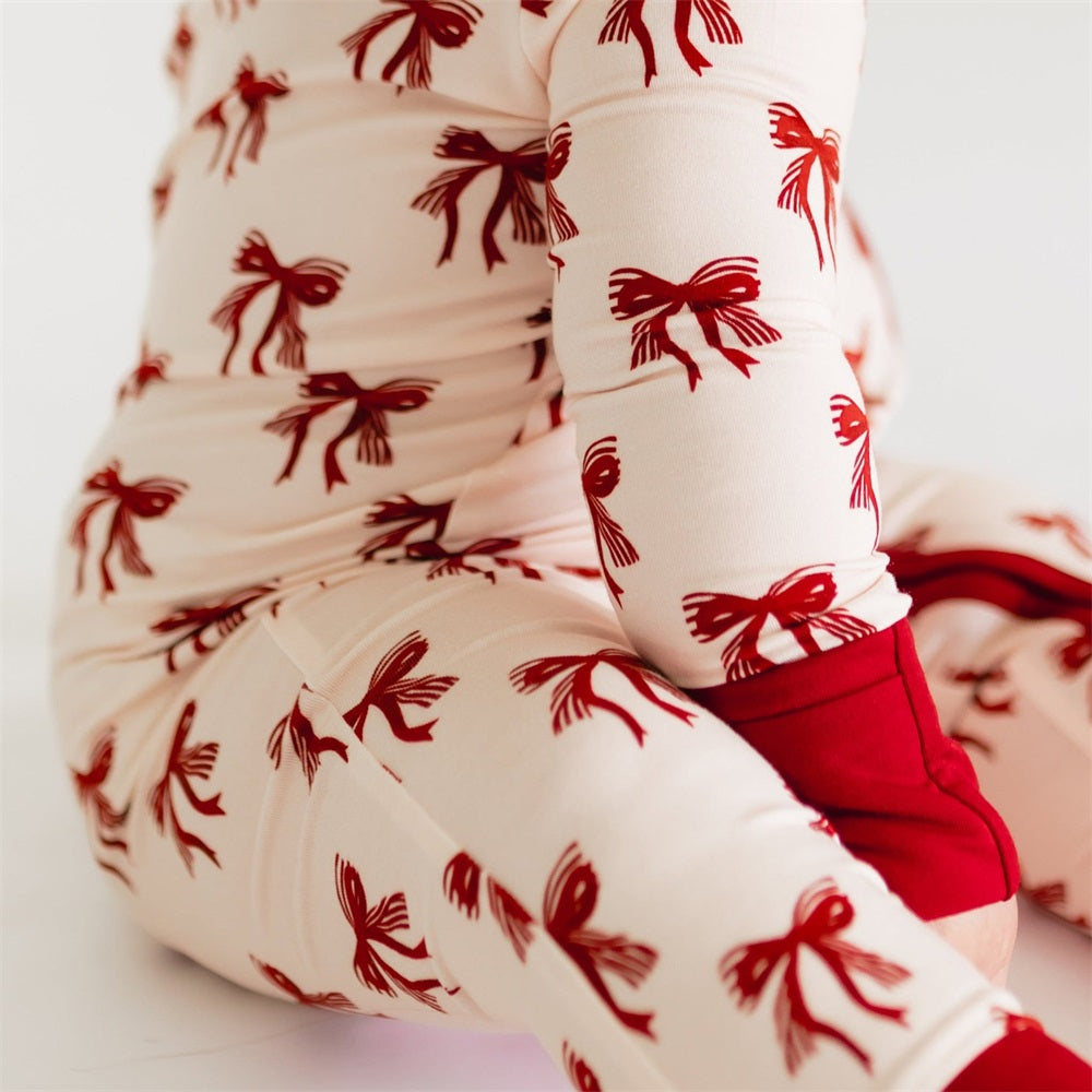 2PCS Fashionable Bow Printed Long Sleeve Zipper Baby Jumpsuit