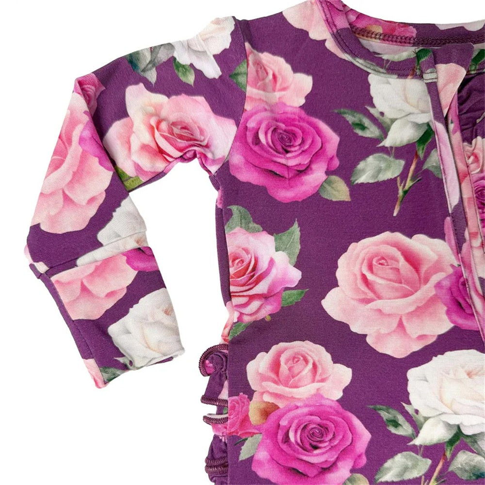2PCS Sweet Floral Print Zipper Long Sleeve Baby Girl Jumpsuit