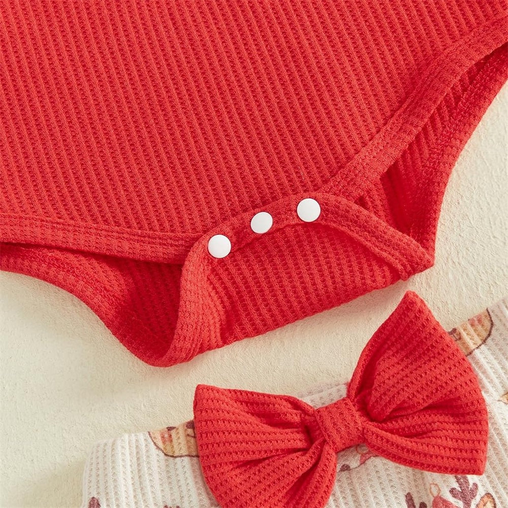 3PCS My First Christmas Letter Print Elk Applique Baby Girl Set