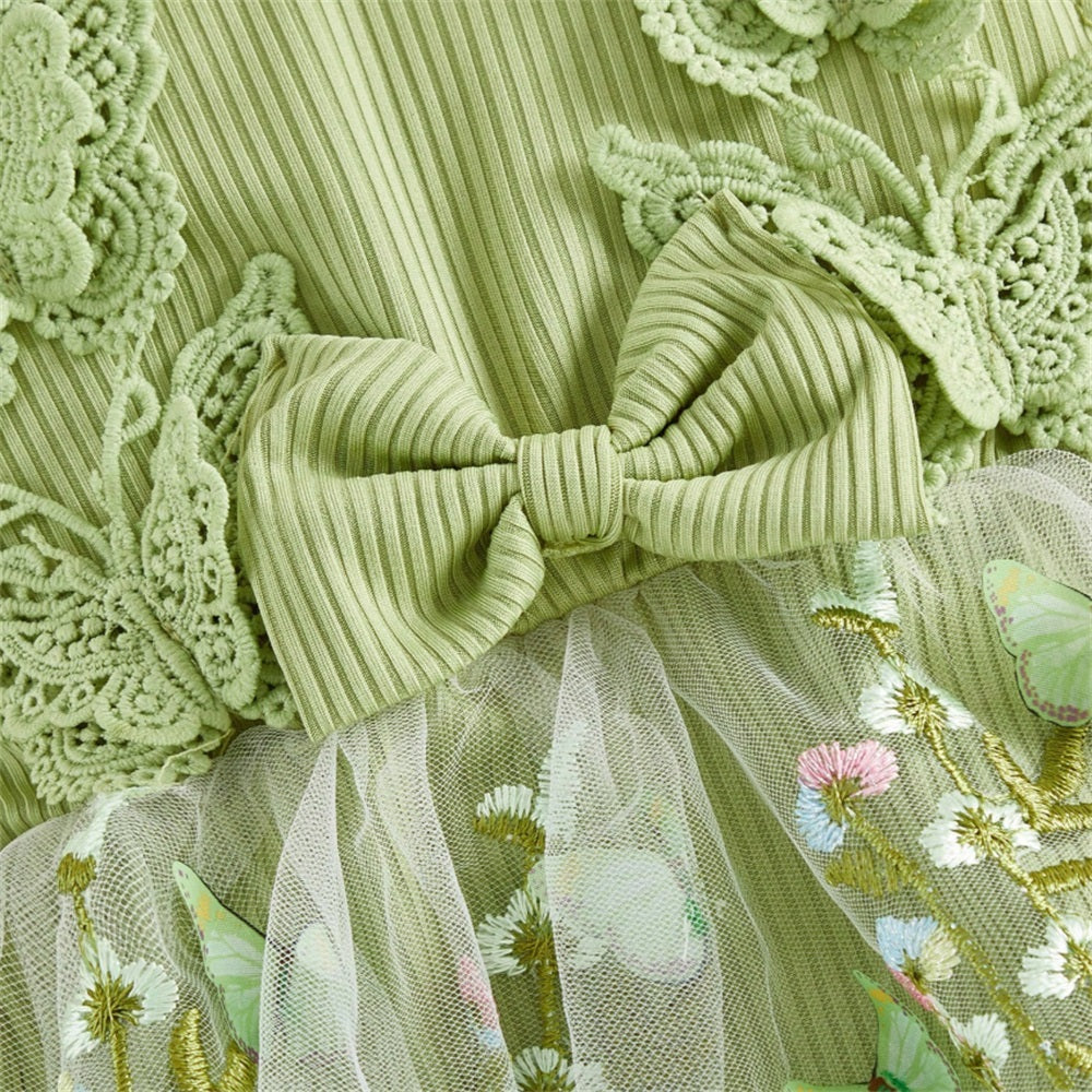 2PCS Summer Butterfly Decor Tulle Skirt Baby Romper