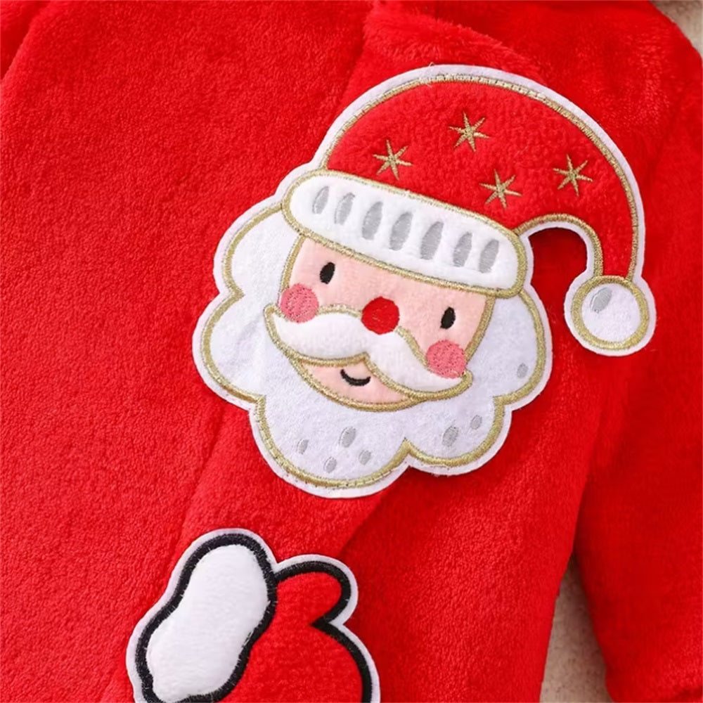 Santa Embroidery Long Sleeve Baby Hooded Jumpsuit