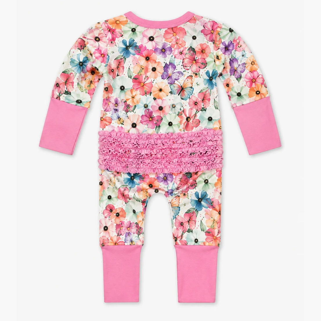 Pretty Floral Print Ruffle Long Sleeve Baby Girl Jumpsuit