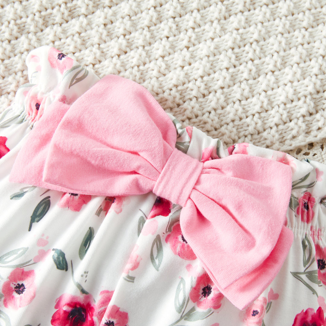 3PCS Lovely Auntie Is My Bestie Letter Floral Print Baby Set