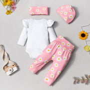 4PCS Daddy's Girl Letter Floral Printed Baby Girl Set