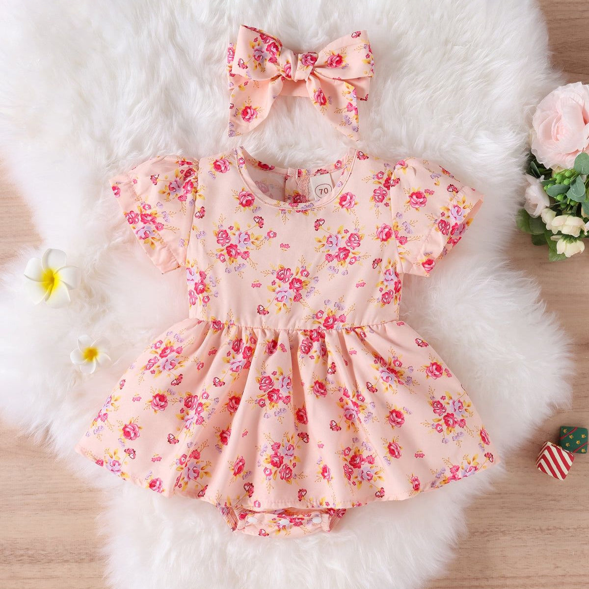2PCS Comfy Floral Print Short Sleeve Baby Romper