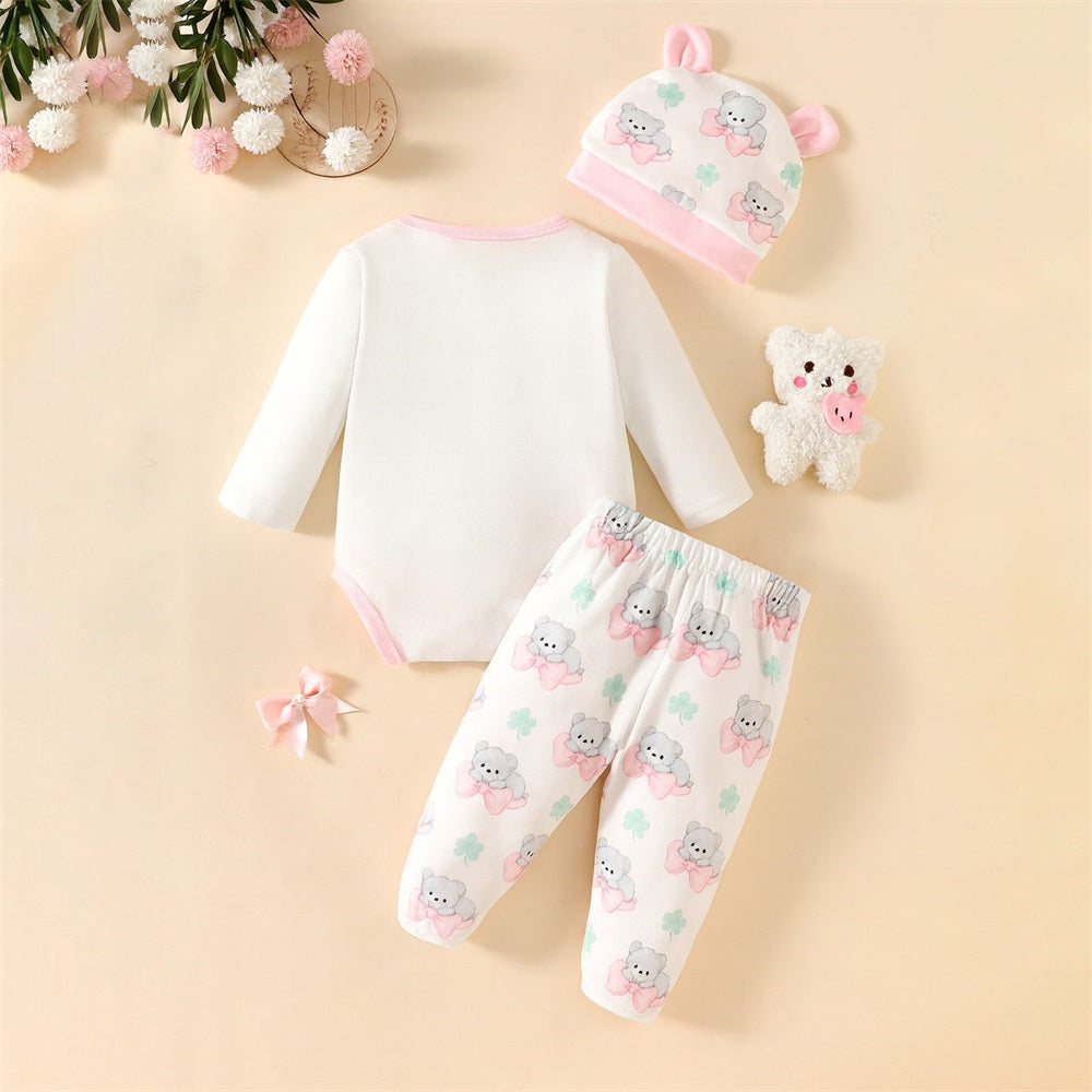 3PCS Casual Cute Koala Print Long Sleeve Baby Set