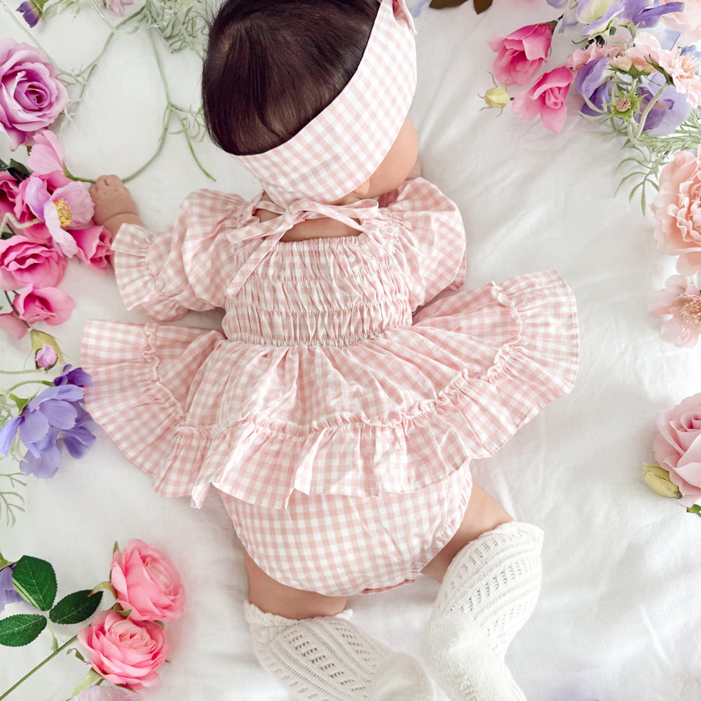 Sweet Pink Gingham Short Sleeve Baby Romper