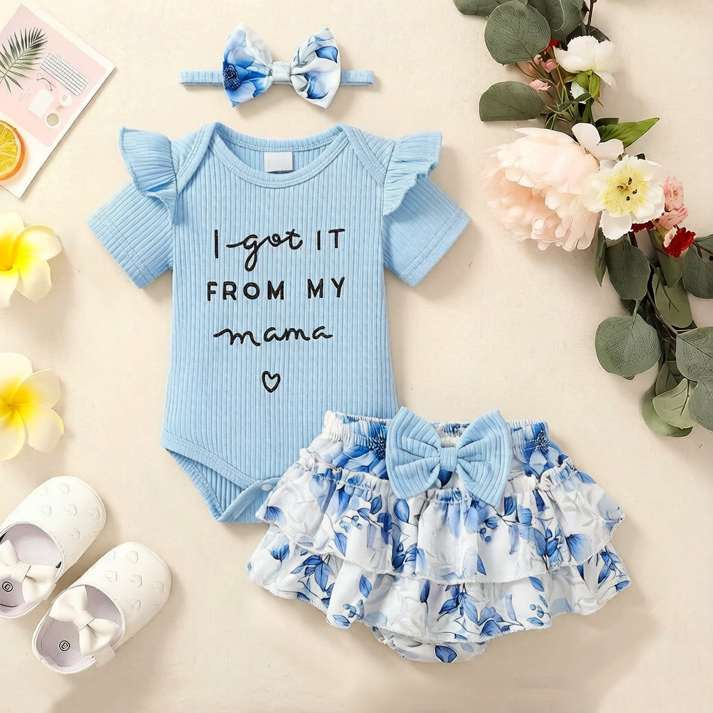 3PCS I Got It From My Mama Letter Floral Leaf Print Baby Set