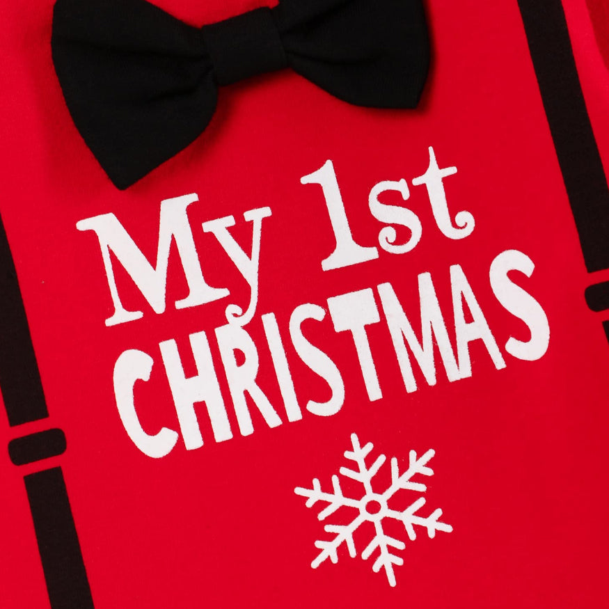 3PCS My 1st Christmas Letter Printed Plaid Long Sleeve Baby Set