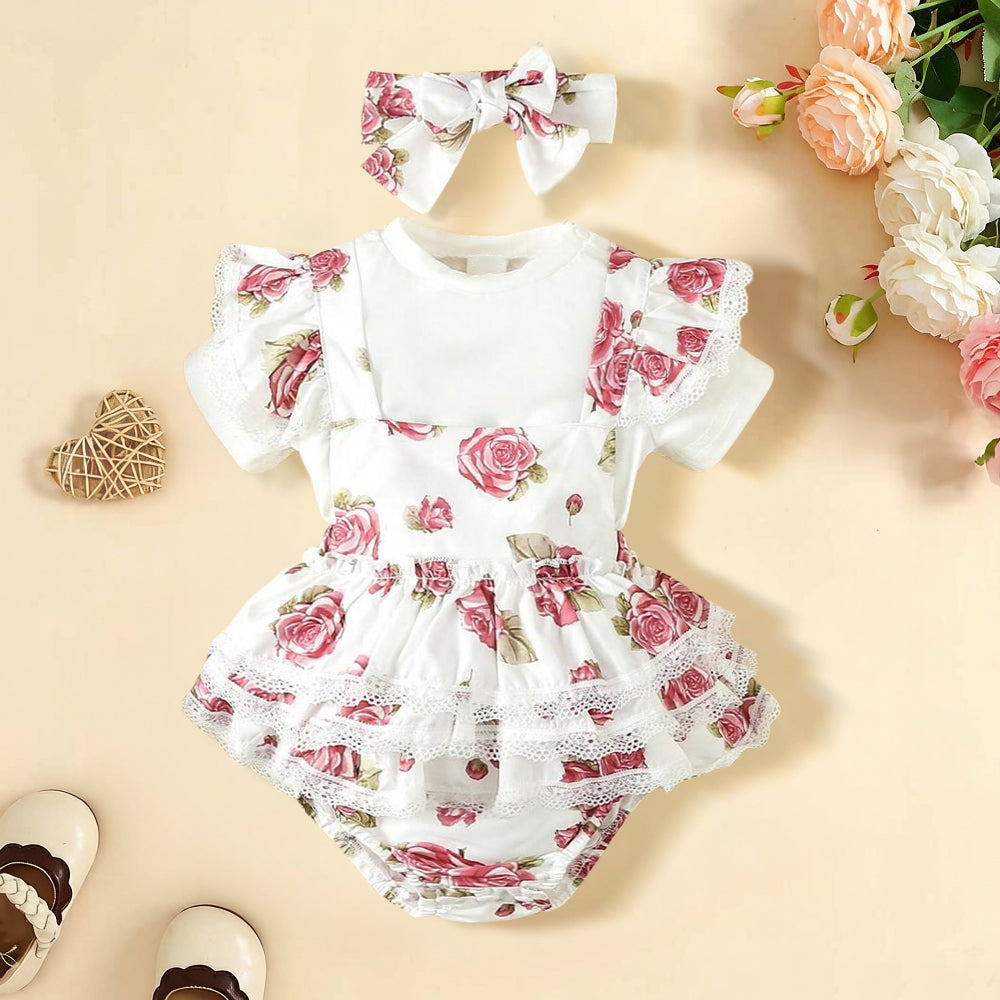 3PCS Gorgeous Floral Printed Short Sleeve Baby Set