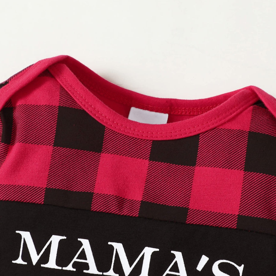 3PCS Mama's Boy Letter Plaid Printed Baby Set
