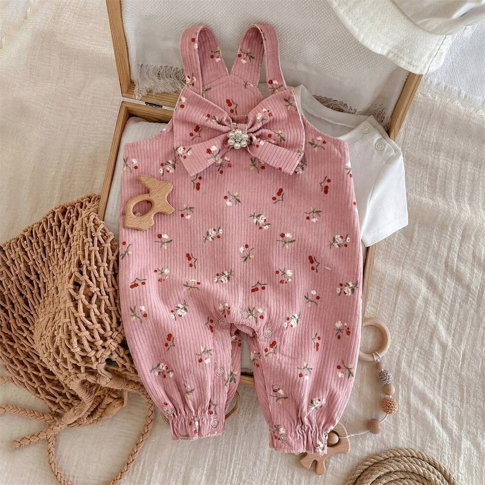 2PCS Pretty Floral Printed Short Sleeve Overalls Baby Set
